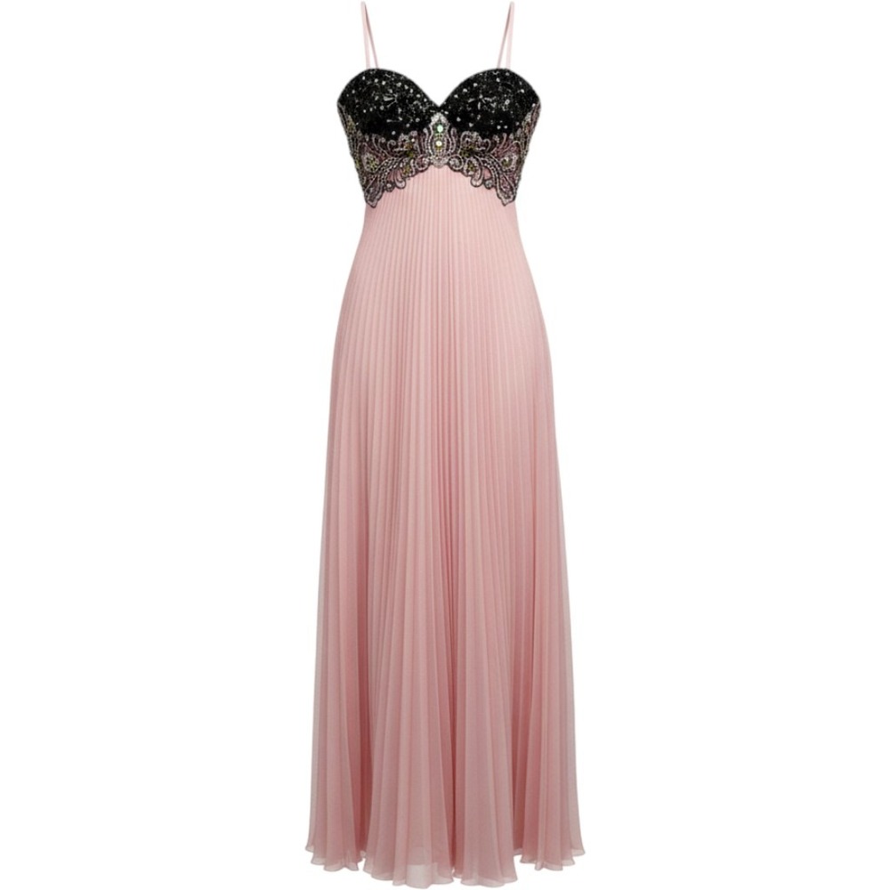 Tony Bowls Evenings Pink Pleated Gown Black Sequin Crystal Bodice Size 0